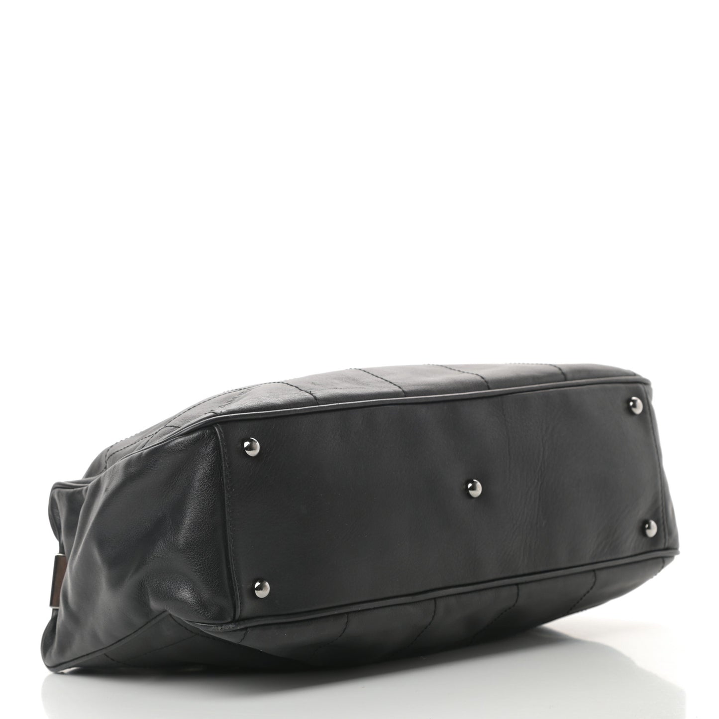 Lambskin Square Stitched Large Tote Black