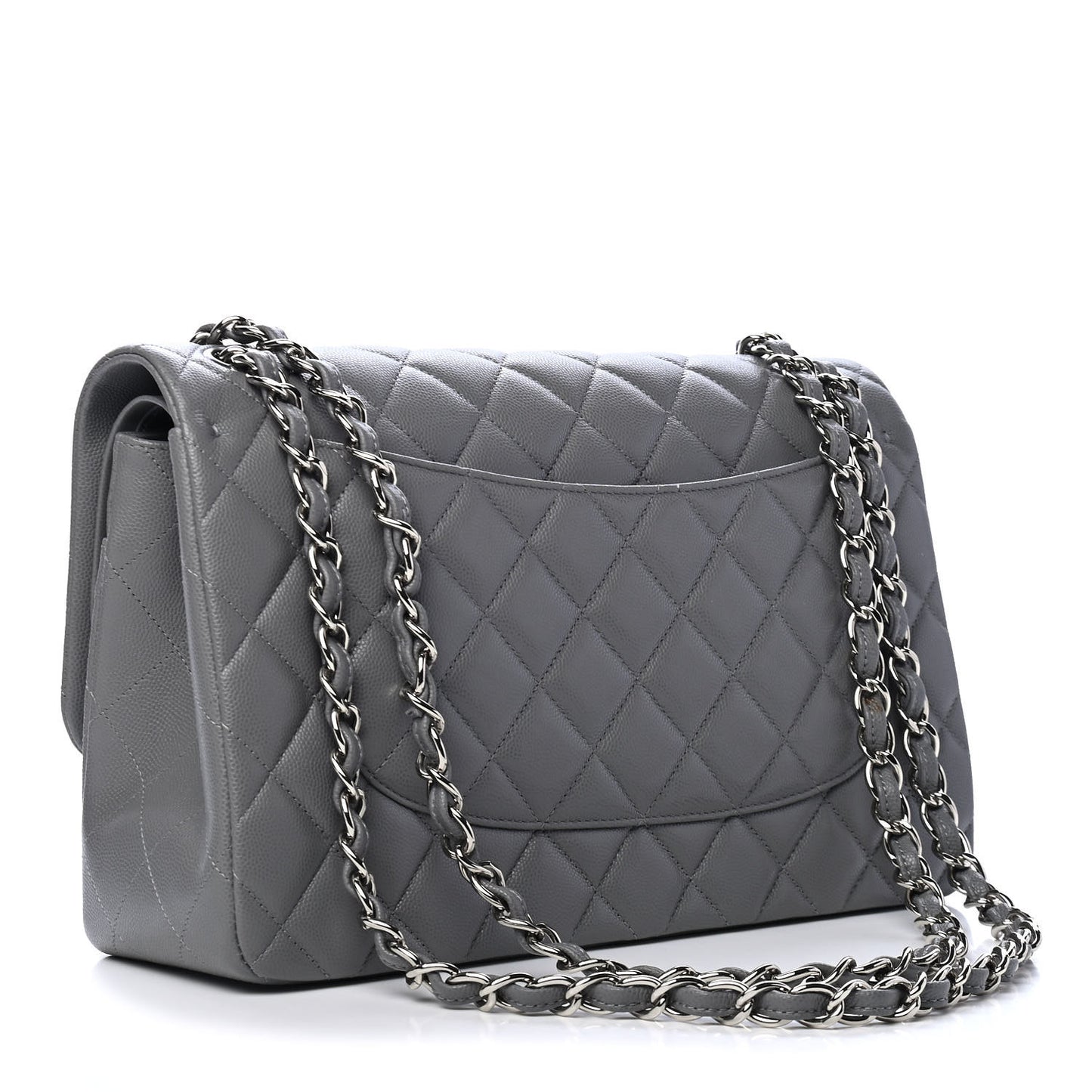 Caviar Quilted Jumbo Double Flap Grey