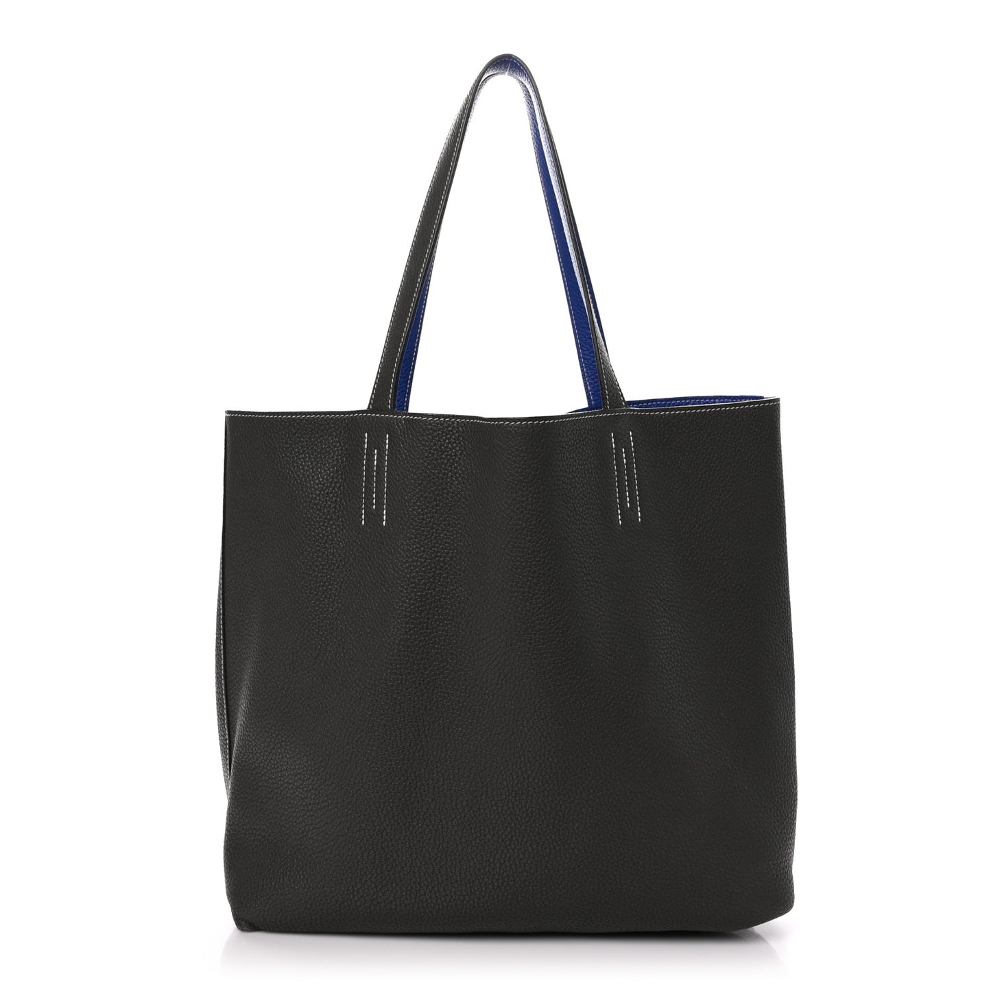 Taurillon Clemence Double Sens 36 Reversible Tote Graphite Bleu Electrique