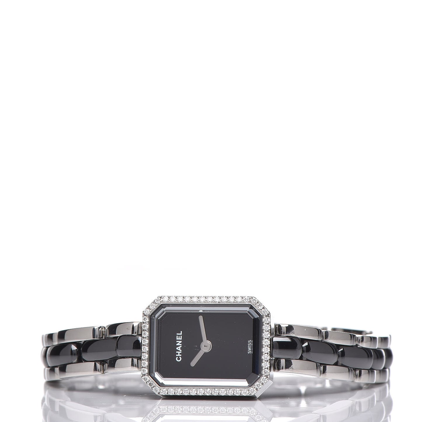 Stainless Steel Ceramic Diamond Bezel 16mm Premiere Quartz Watch Black