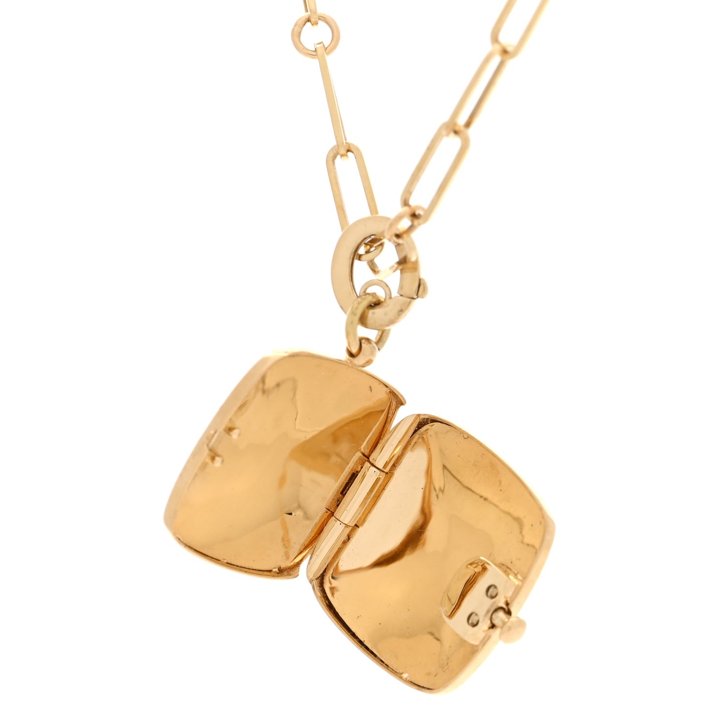 18K Yellow Gold Diamond Princess Flower Locket Pendant Necklace