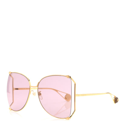 Gucci Metal Oversized Round Sunglasses GG0252S Gold Pink 1 of 16