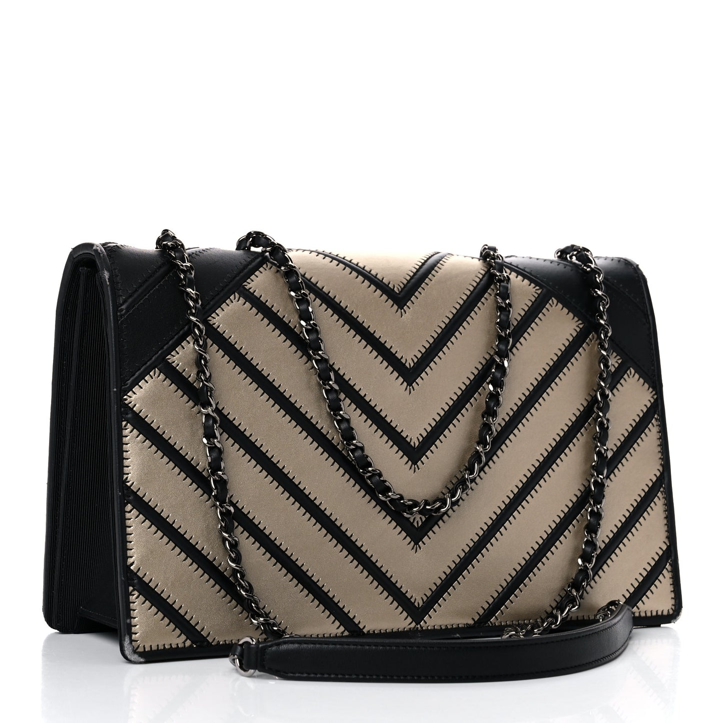 Grosgrain Chevron Quilted Couture Flap Black Gold