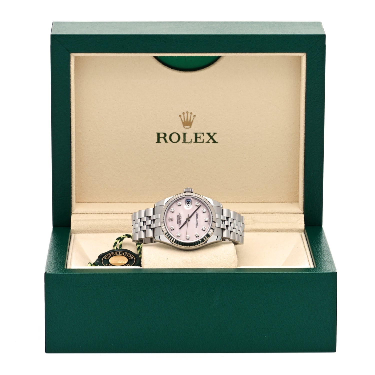 Rolex Stainless Steel 18K White Gold Diamond Pink Mother of Pearl 31mm Oyster Perpetual Datejust Watch 178274 5 of 5