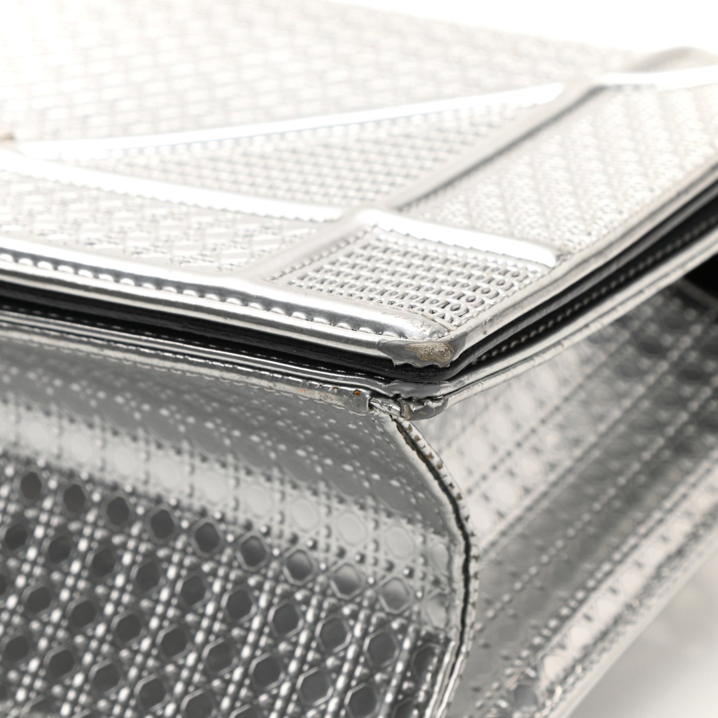 Metallic Patent Micro-Cannage Small Diorama Flap Bag Silver