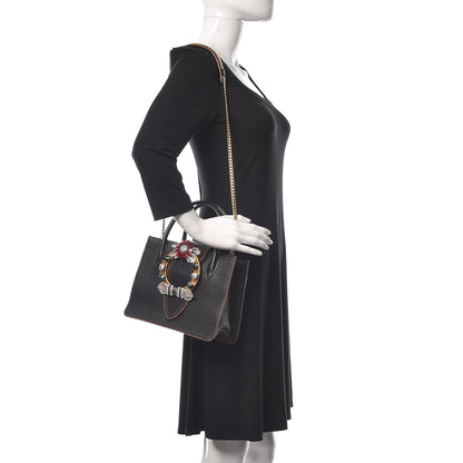 Miu Miu Goatskin Madras Soft Calf Crystal Embellished Tote Black 3 of 11