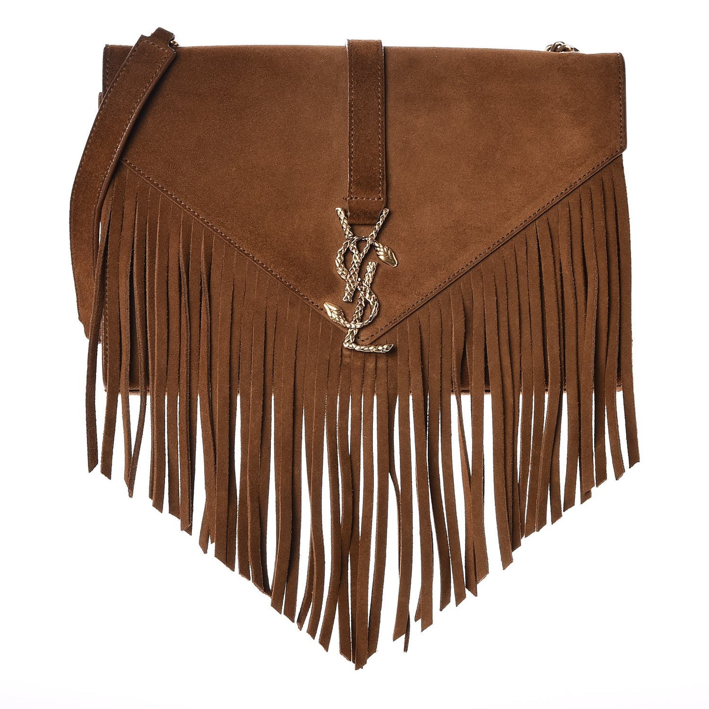 Suede Fringe Medium Monogram Satchel Light Ocre