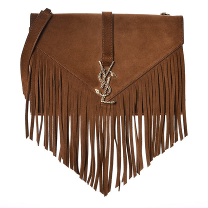 Saint Laurent Suede Fringe Medium Monogram Satchel Light Ocre 1 of 8