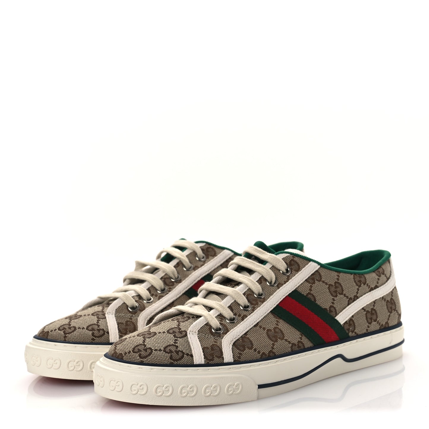 GG Monogram Web Mens 1977 Tennis Sneakers 8.5 Beige Ebony Mystic White Vert