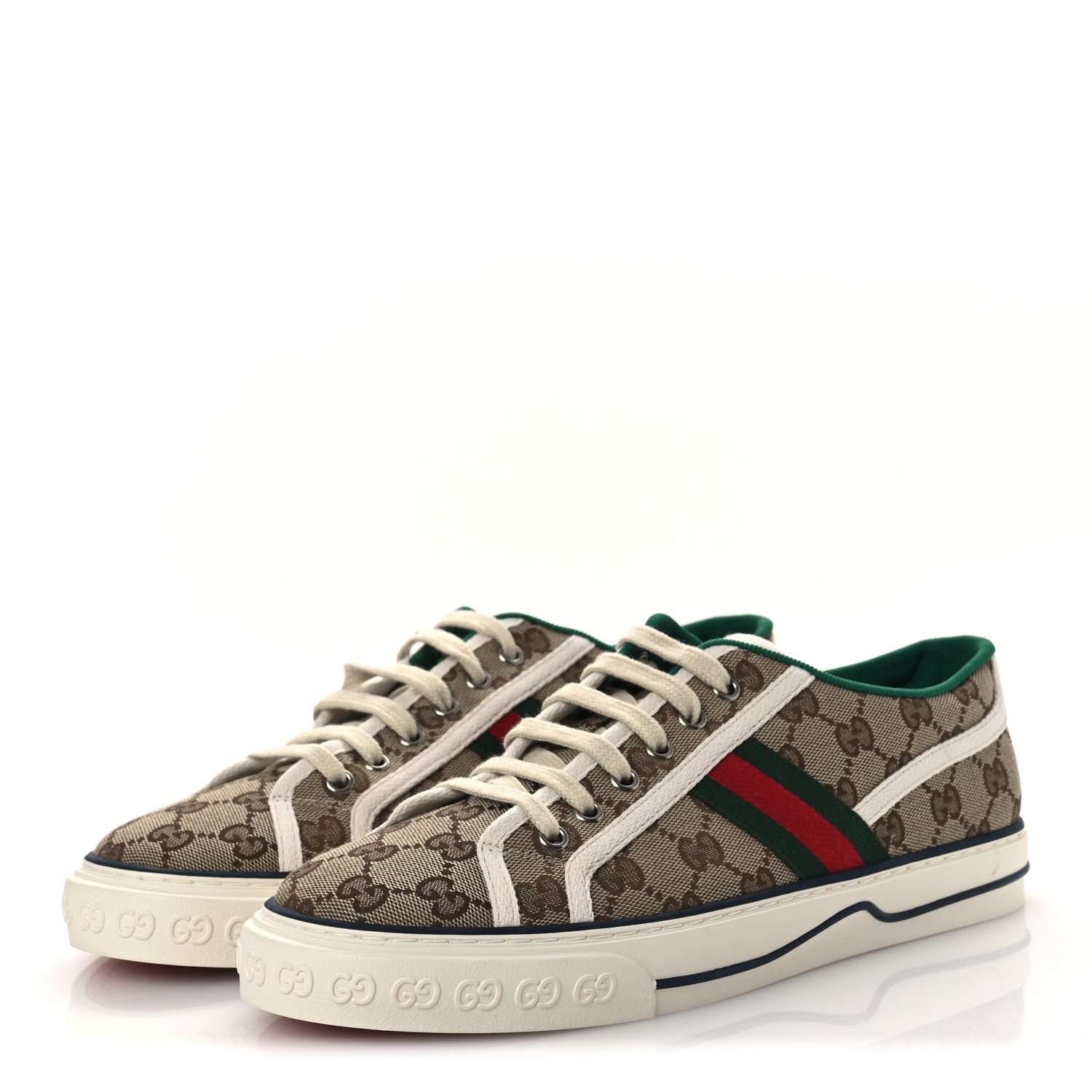 Gucci GG Monogram Web Mens 1977 Tennis Sneakers 8.5 Beige Ebony Mystic White Vert 4 of 10