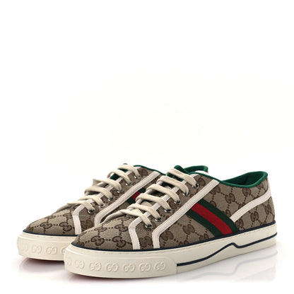 Gucci GG Monogram Web Mens 1977 Tennis Sneakers 8.5 Beige Ebony Mystic White Vert 4 of 10