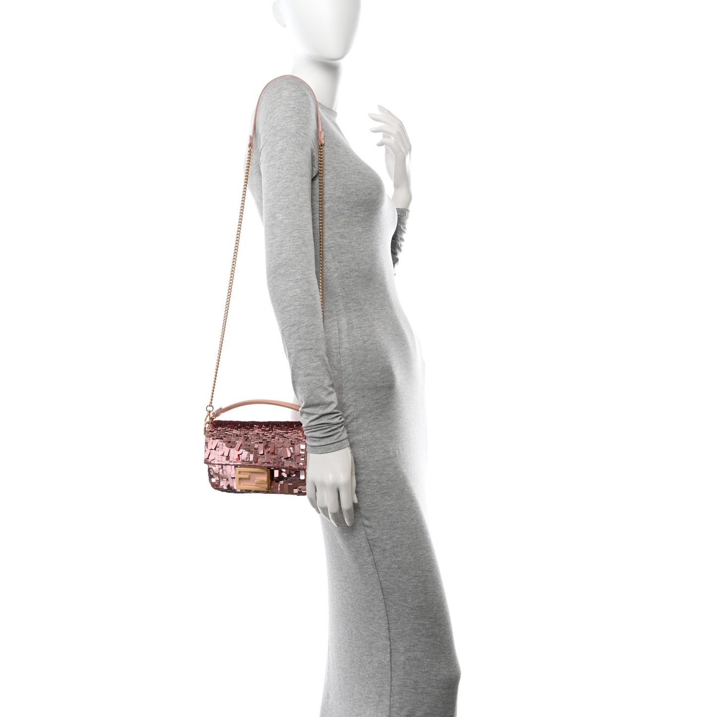 Sequin Paillettes Vitello Grace Sex and the City Mini Baguette Baby Pink