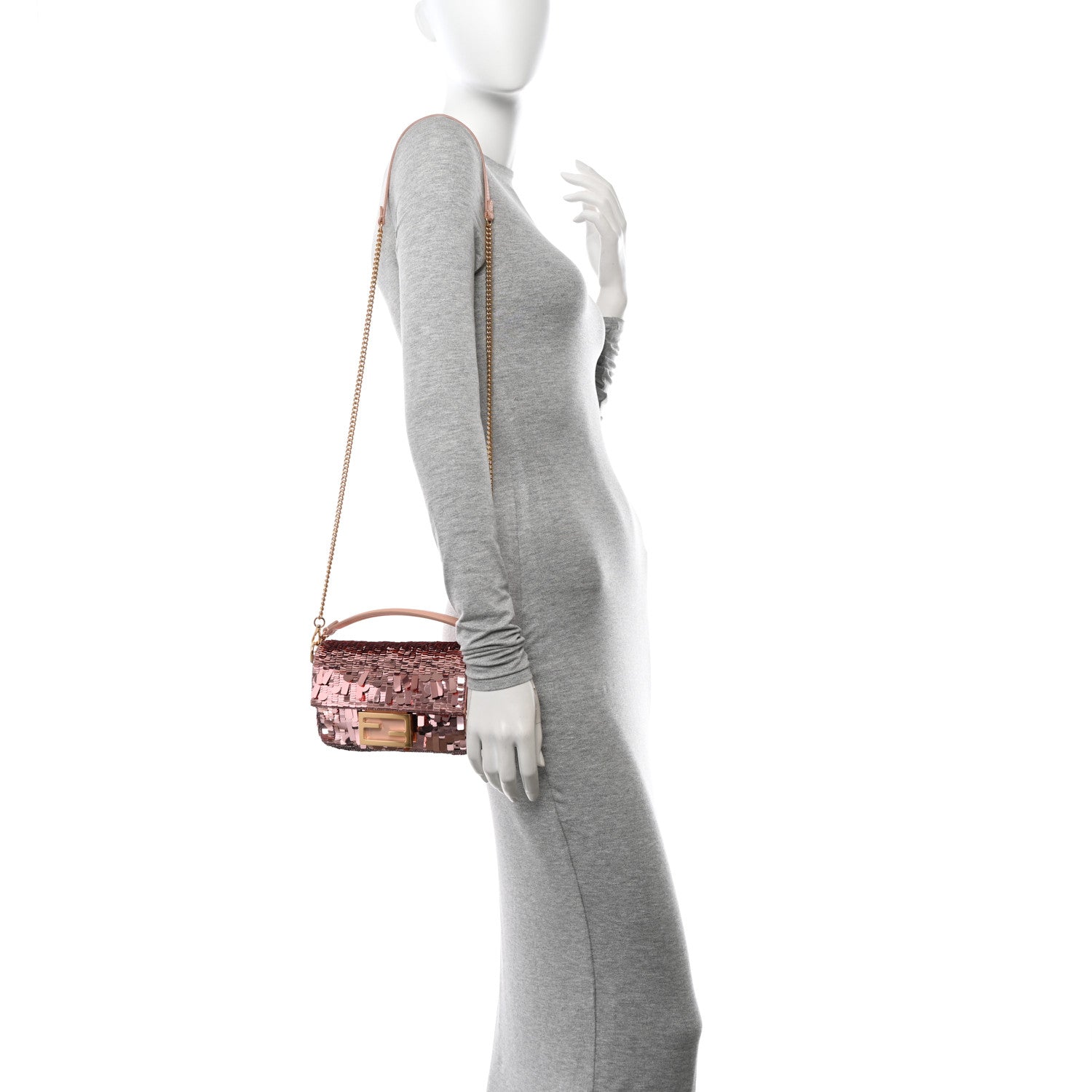 Fendi Sequin Paillettes Vitello Grace Sex and the City Mini Baguette Baby Pink 2 of 15