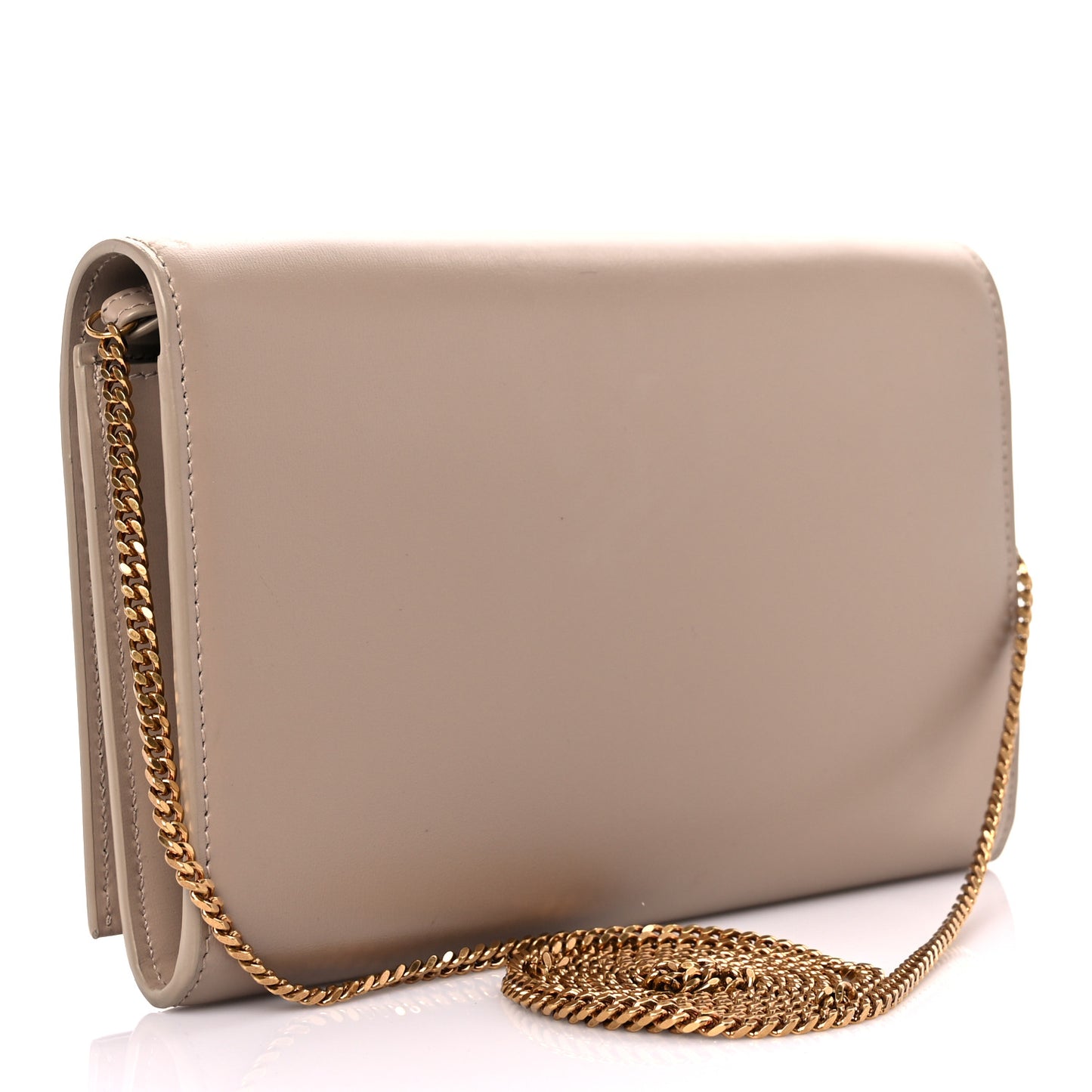 Glossy Calfskin Monogram Chain Wallet Dark Beige