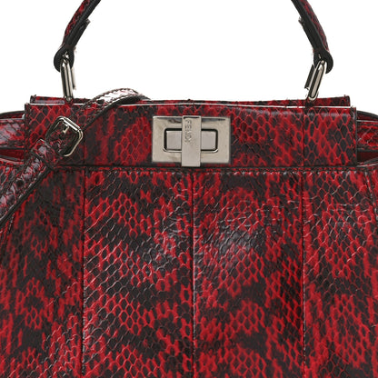 Fendi Snakeskin Shiny Nappa Mini Peekaboo Iconic Satchel Red 7 of 9