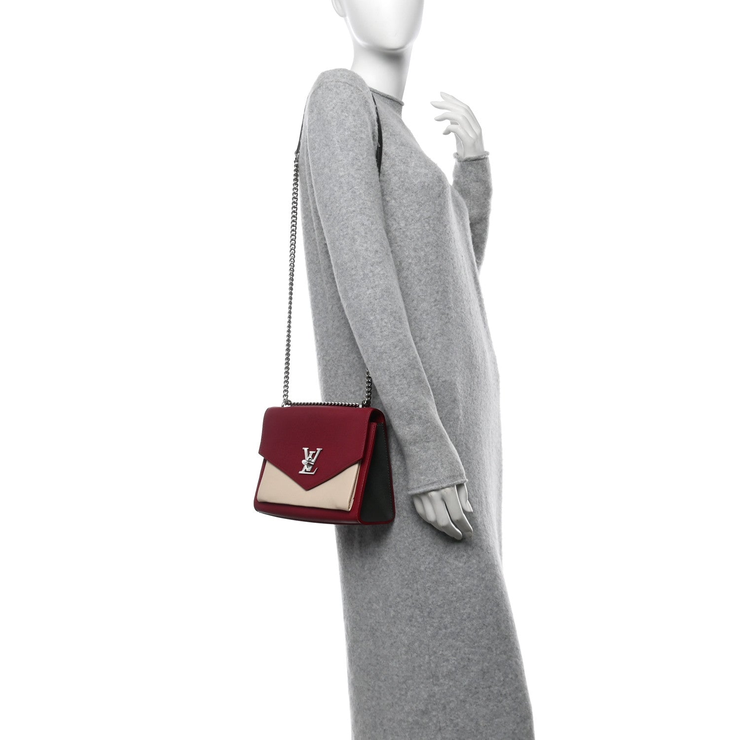 Louis Vuitton Soft Calfskin Mylockme Chain Bag BB Lie De Vin Etain Creme 2 of 12