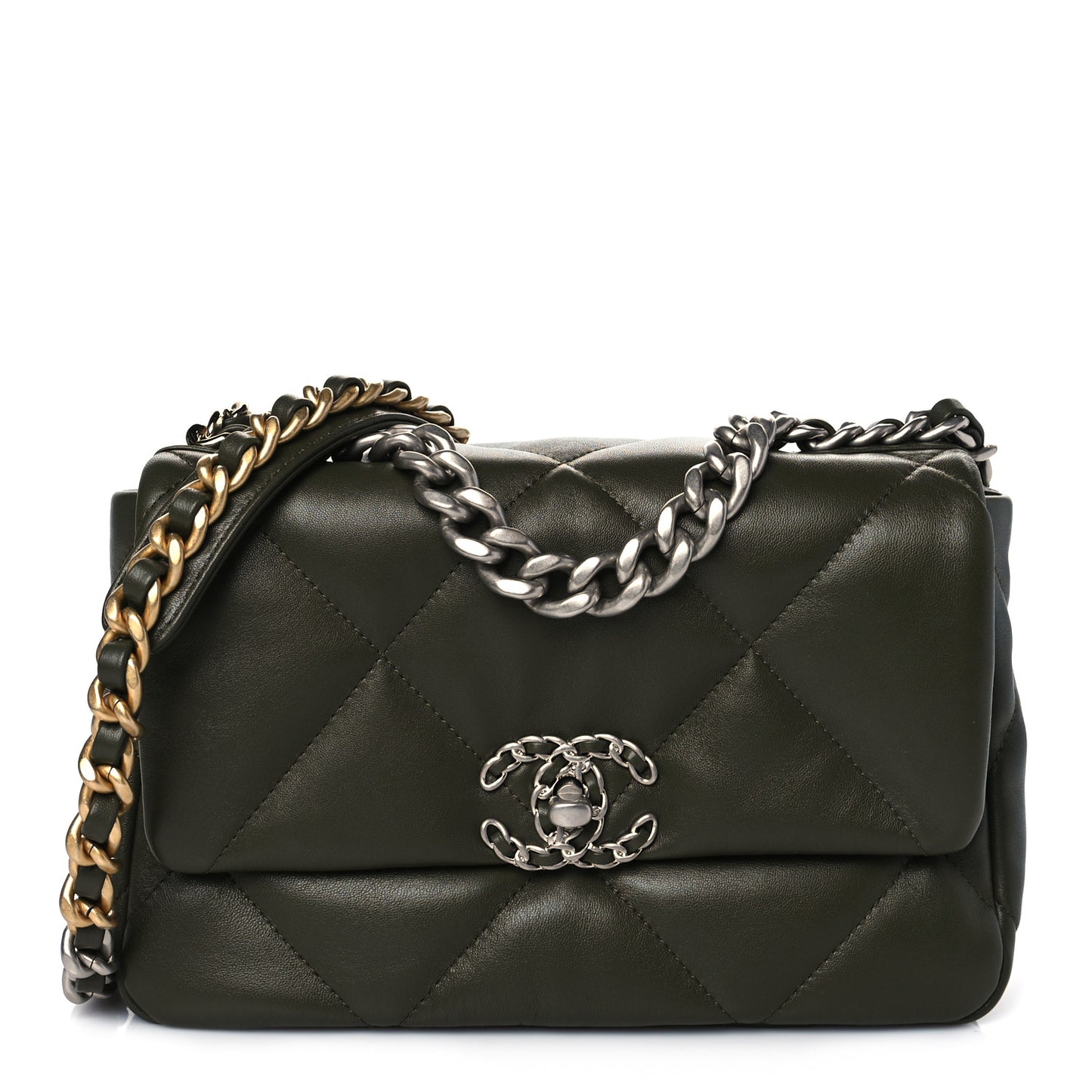 Lambskin Quilted Medium Chanel 19 Flap Khaki