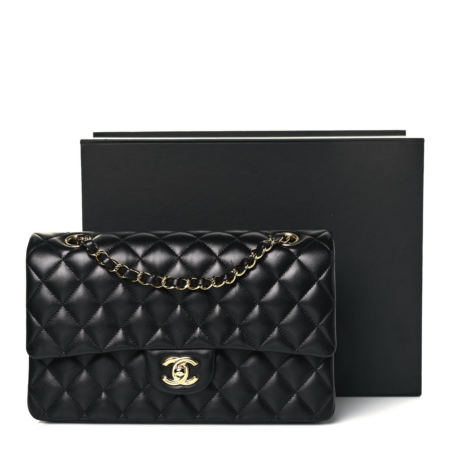 Lambskin Quilted Medium Double Flap Black