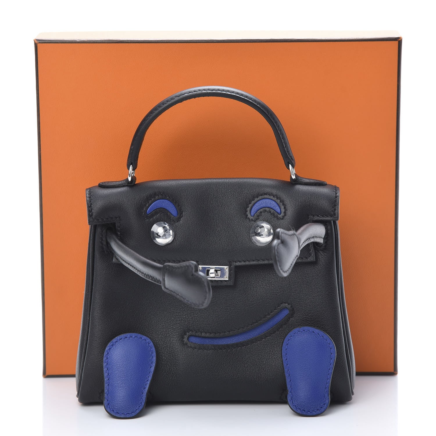 Hermes Swift Horseshoe Quelle Idole Kelly Doll Handbag Black Bleu Electrique 10 of 10