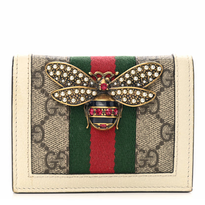 Gucci GG Supreme Monogram Web Queen Margaret Card Case Wallet Beige Mystic White 1 of 6