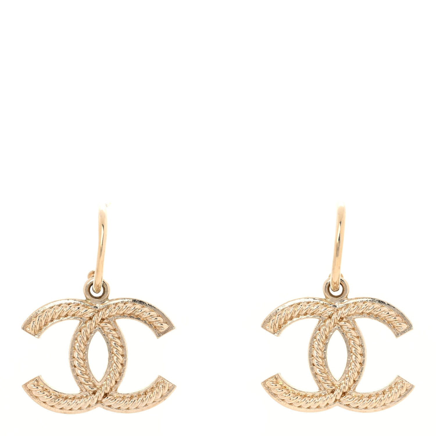 Chanel Metal CC Rope Hoop Drop Earring Gold 1 of 4