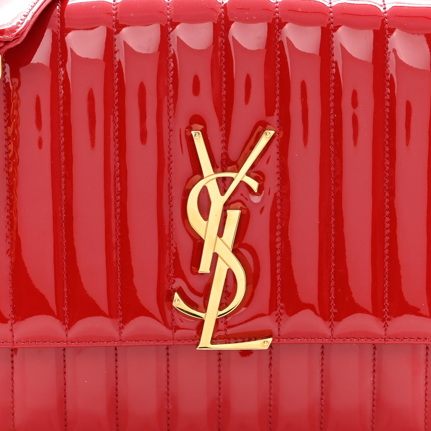 Saint Laurent Patent Matelasse Monogram Large Vicky Chain Bag Rouge Eros 8 of 10