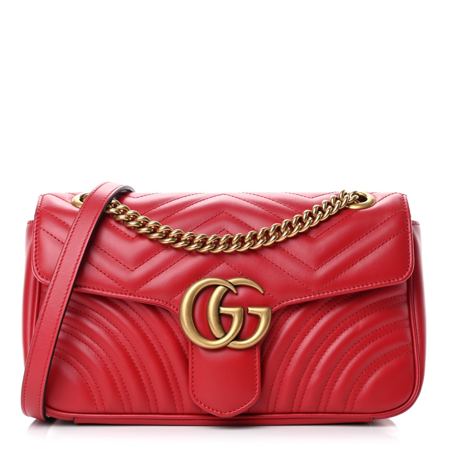 Calfskin Matelasse Small GG Marmont Shoulder Bag Hibiscus Red
