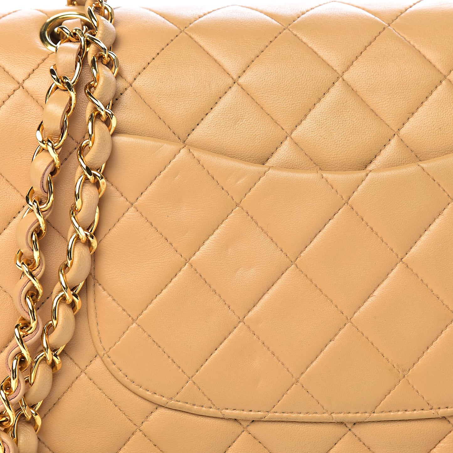 Lambskin Quilted Medium Double Flap Beige