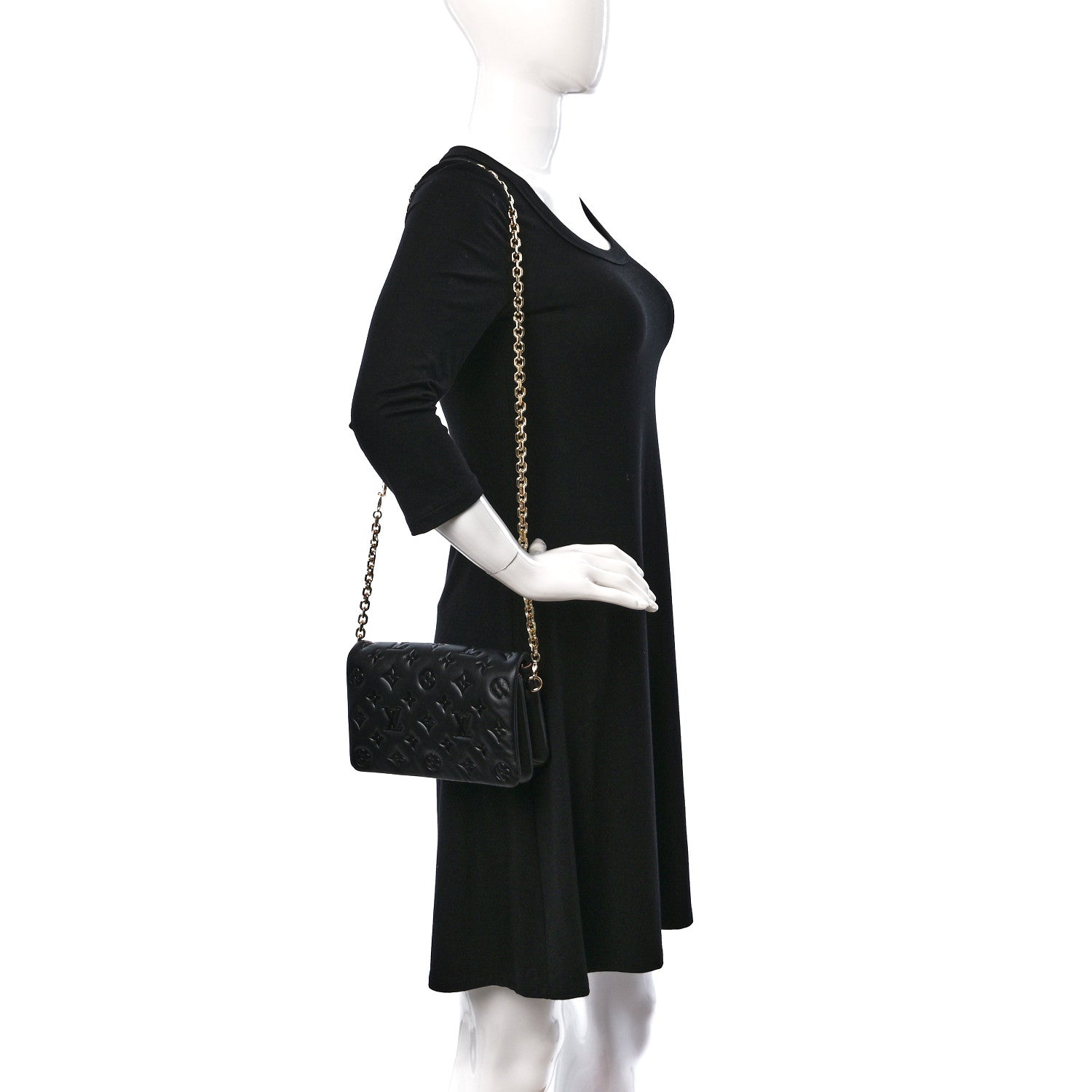 Louis Vuitton Lambskin Embossed Monogram Pochette Coussin Black 2 of 8