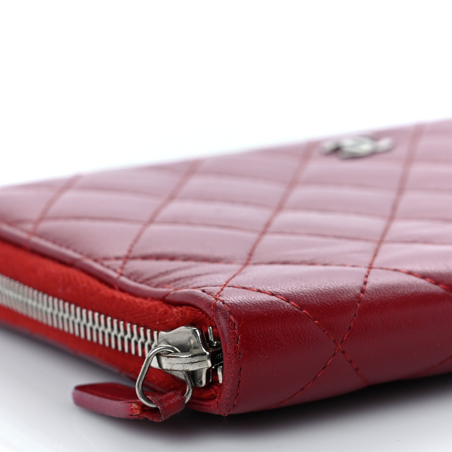 Lambskin Quilted Large Zip Around Organizer Wallet Red