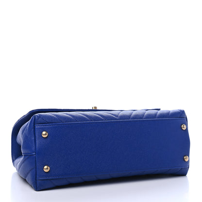 Chanel Caviar Chevron Quilted Small Coco Handle Flap Blue 3 of 6