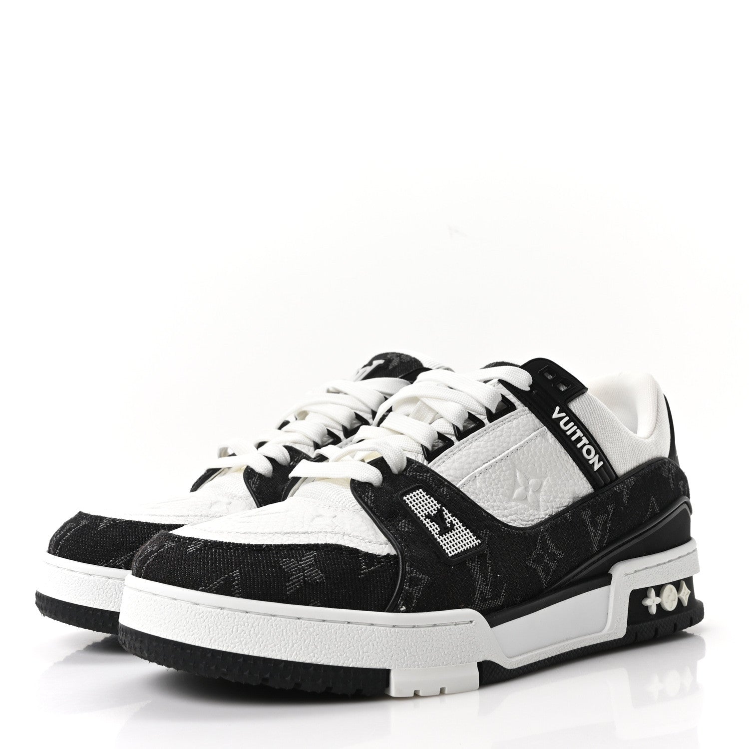 Louis Vuitton Calfskin Embossed Monogram Denim Womens LV Trainer Sneakers 38 Black 4 of 10