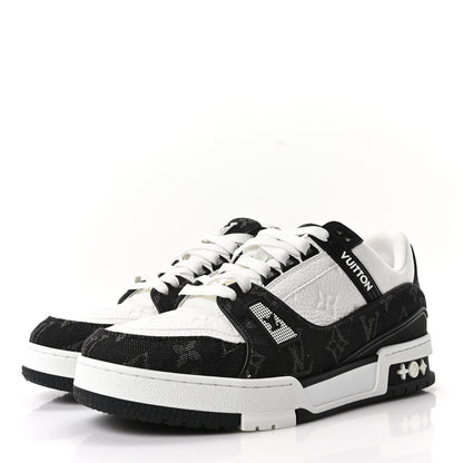 Louis Vuitton Calfskin Embossed Monogram Denim Womens LV Trainer Sneakers 38 Black 4 of 10