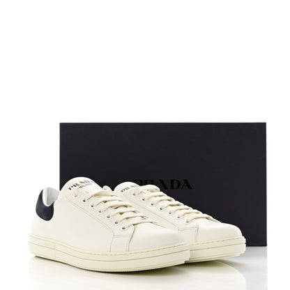 Prada Vitello Plume Mens Logo Low Top Sneakers 9.5 White Oltremare 9 of 9