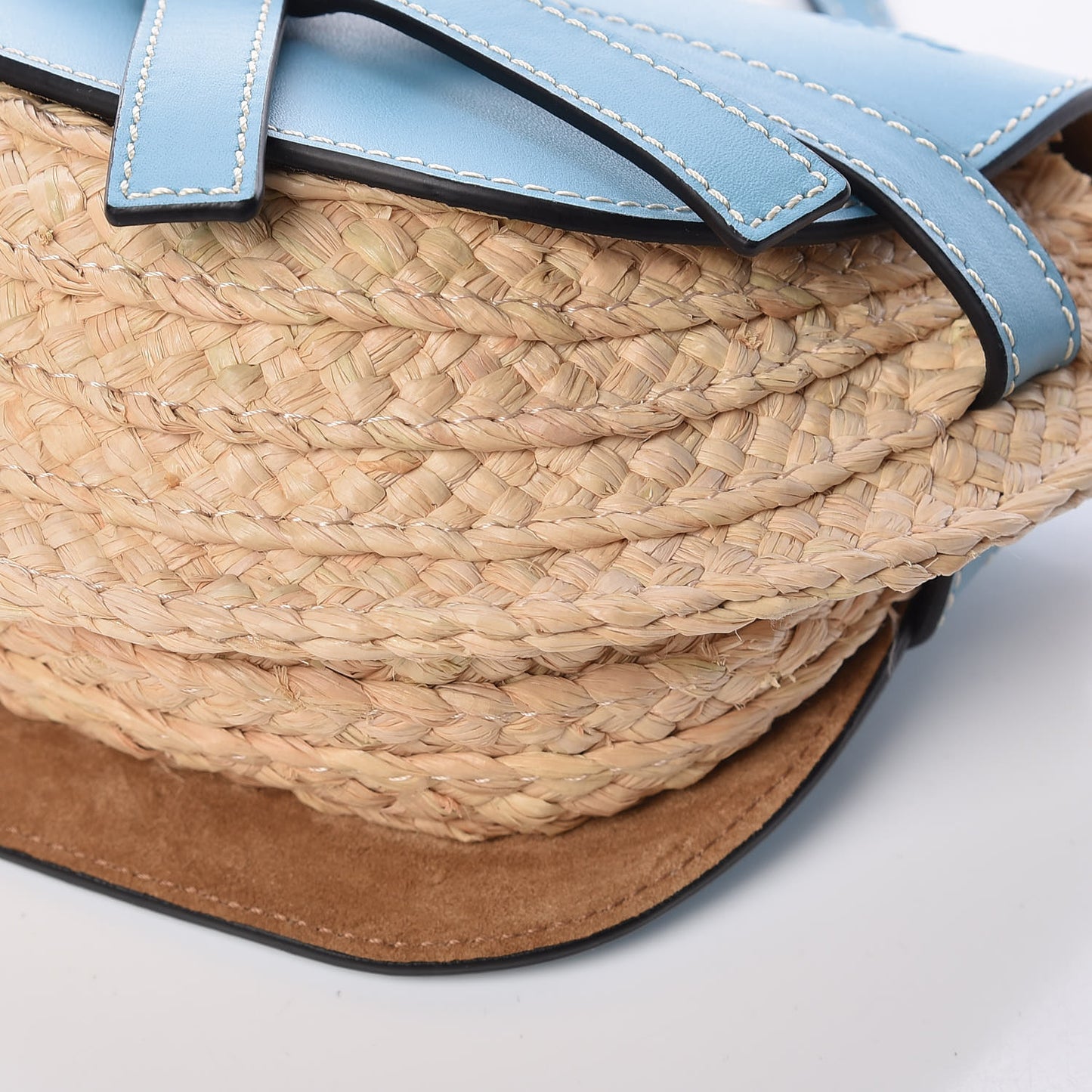 Calfskin Raffia Mini Gate Crossbody Bag Light Blue Natural