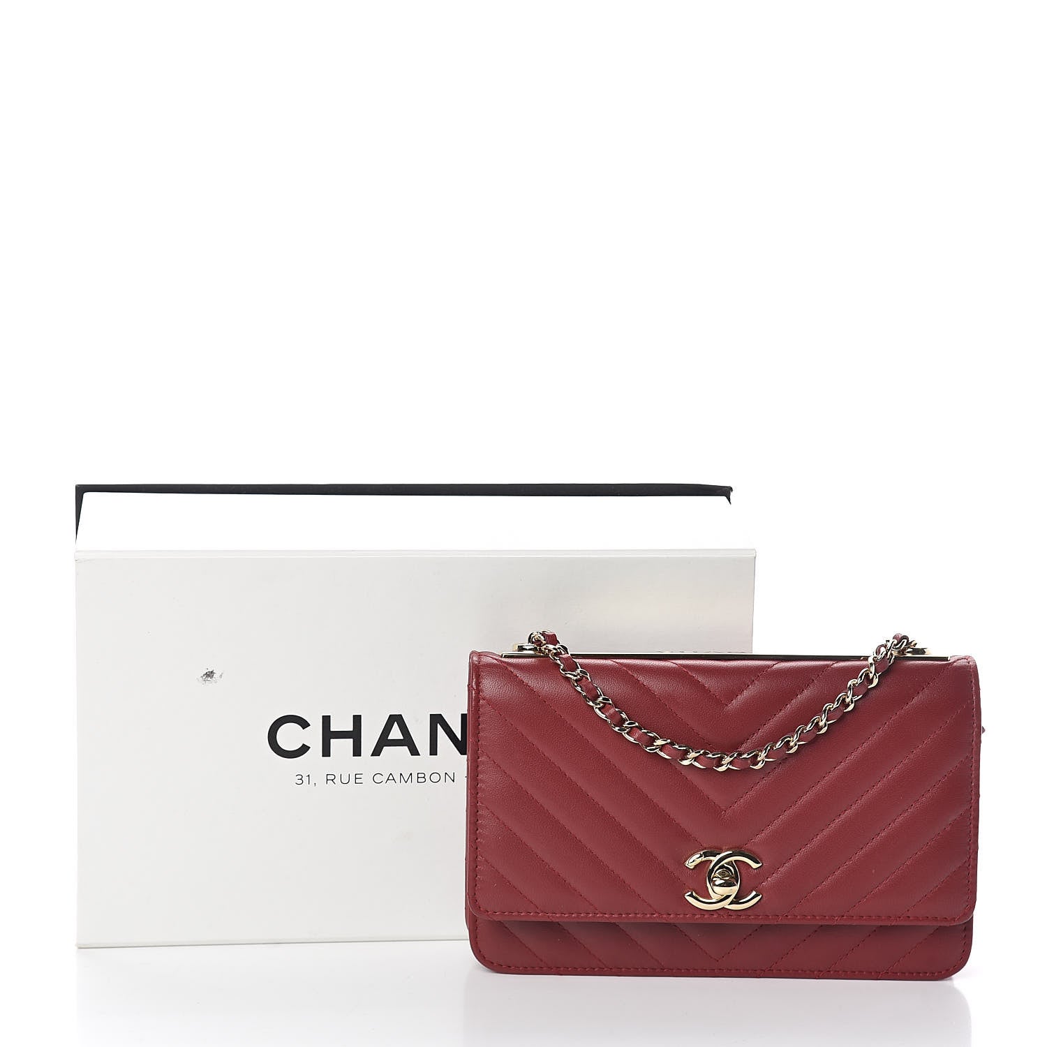 Chanel Lambskin Chevron Quilted Tendy CC Wallet On Chain WOC Dark Red 10 of 10