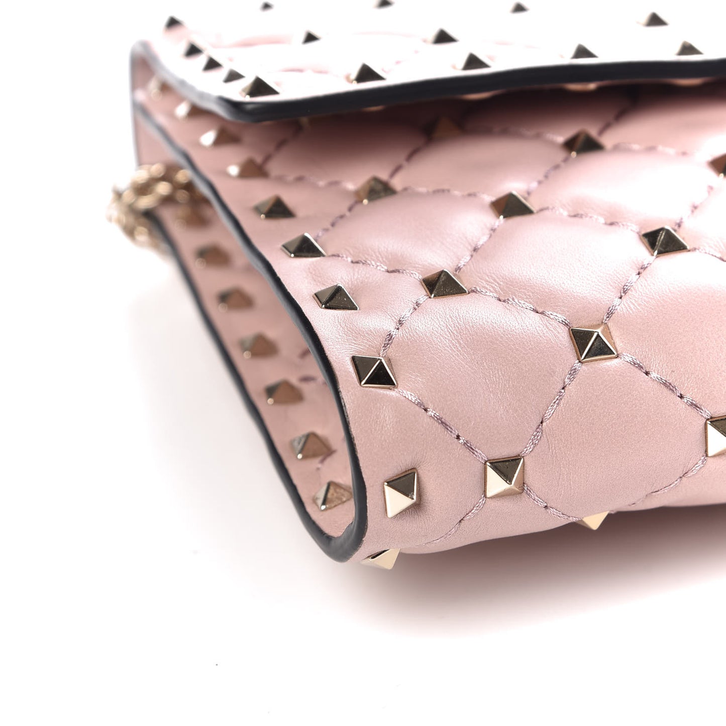 Nappa Rockstud Spike Wallet on Chain Water Rose