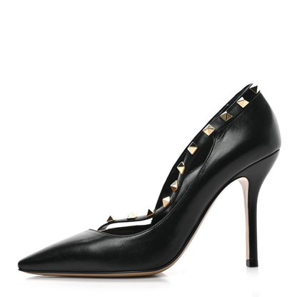 Valentino Garavani Nappa Rockstud Cross Strap d'Orsay 105mm Pumps 37.5 Black Poudre 1 of 8