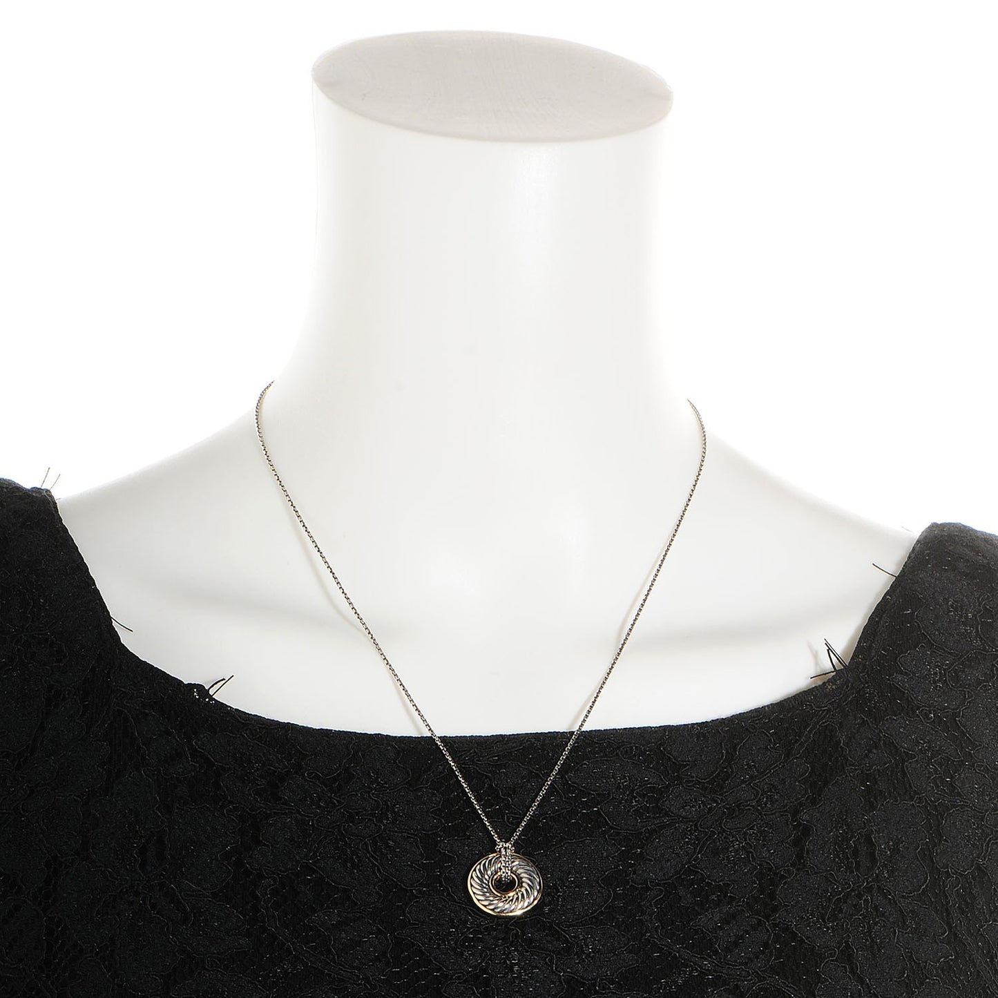 Sterling Silver 18k Yellow Gold Petite Cable Disk Necklace 19mm