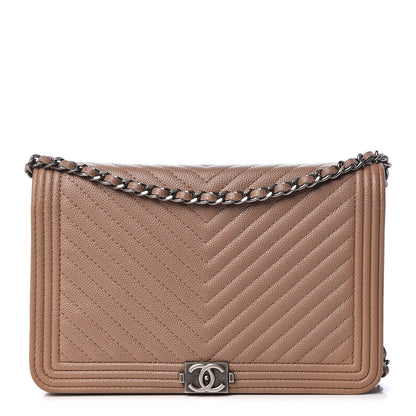 Chanel Caviar Chevron Quilted Boy Wallet On Chain WOC Dark Beige 1 of 10