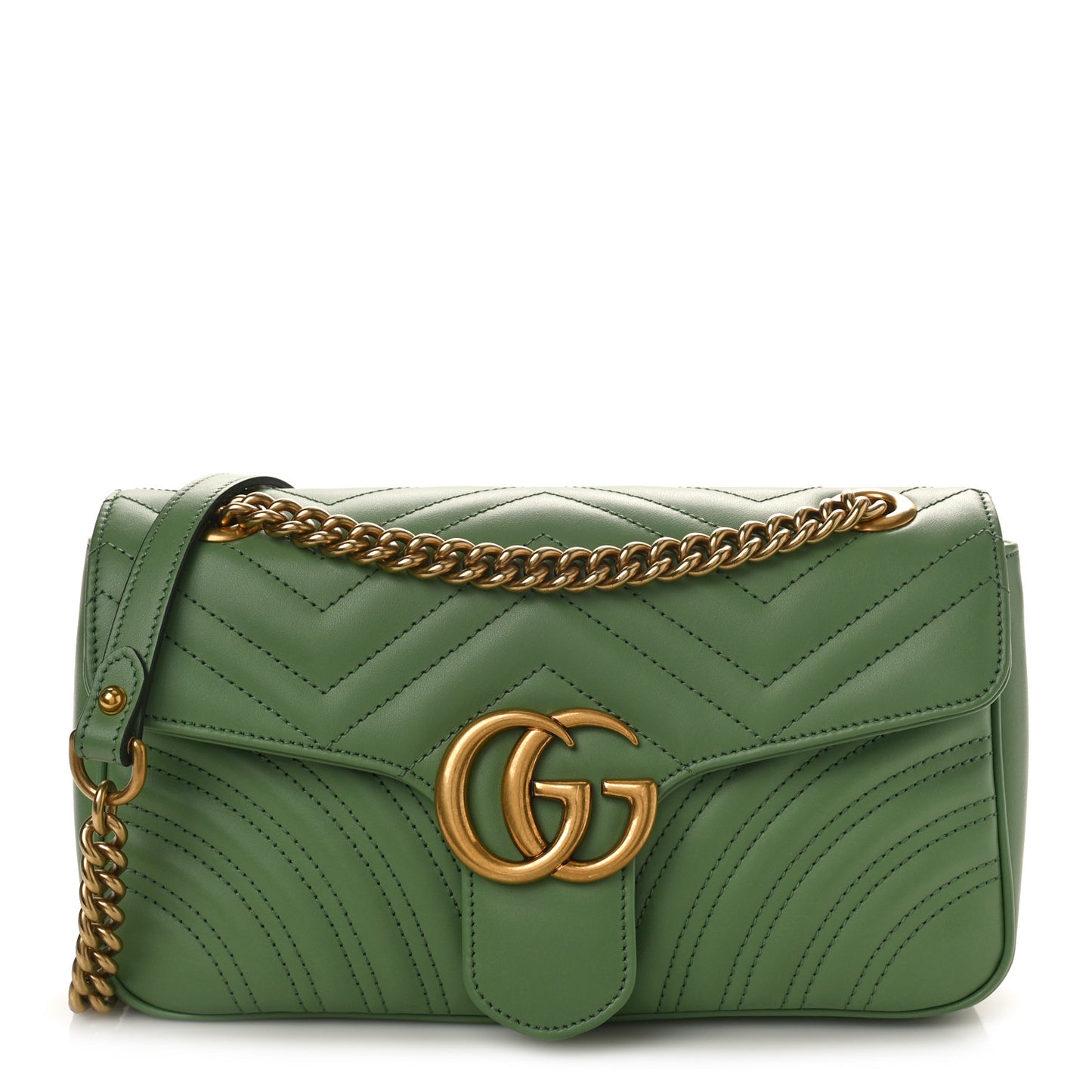 Calfskin Matelasse Small GG Marmont Shoulder Bag Salamander Green