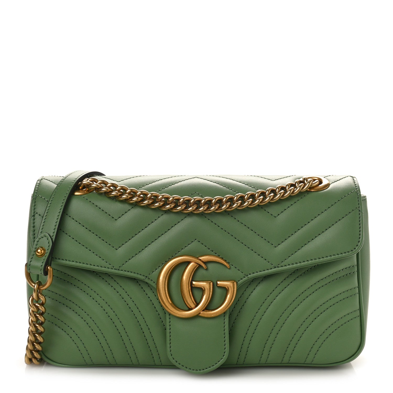 Gucci Calfskin Matelasse Small GG Marmont Shoulder Bag Salamander Green 1 of 8