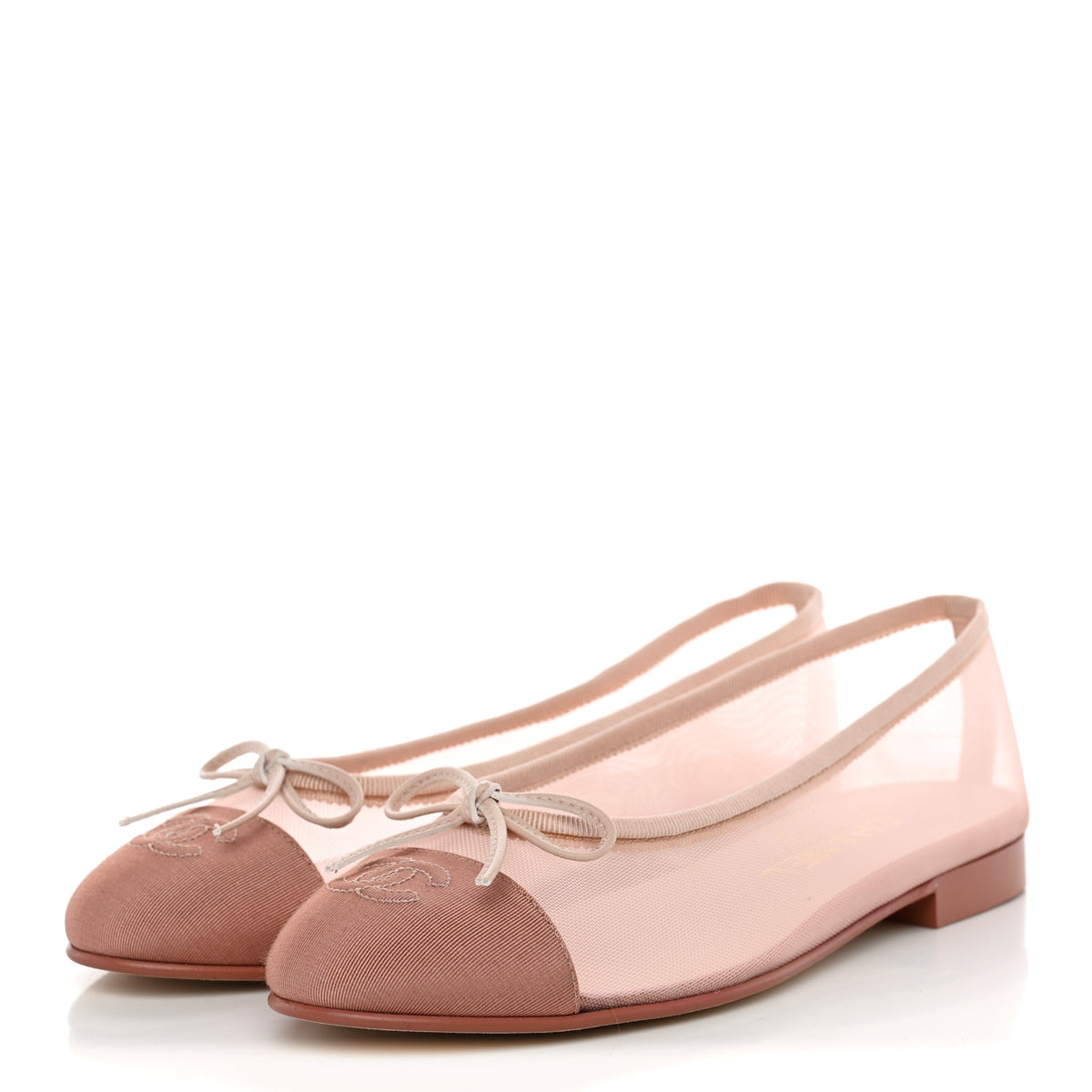 Chanel Mesh Grosgrain CC Cap Toe Ballerina Flats 37 Light Pink Dark Pink 3 of 12