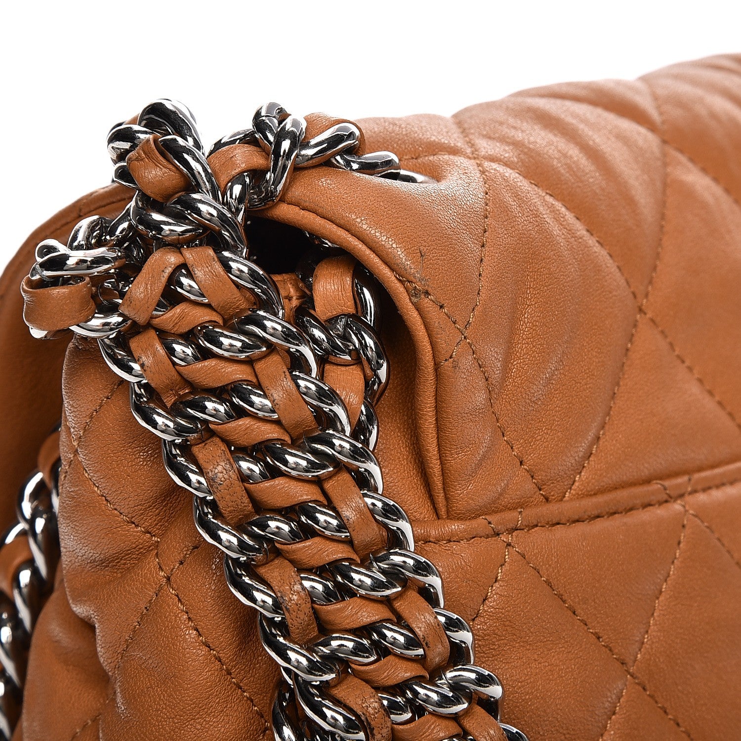 Chanel Washed Lambskin Chain Around Maxi Flap Bag Dark Beige 12 of 18