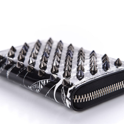 Christian Louboutin Patent Nicograf Spiked Panettone Coin Purse Black White 7 of 14