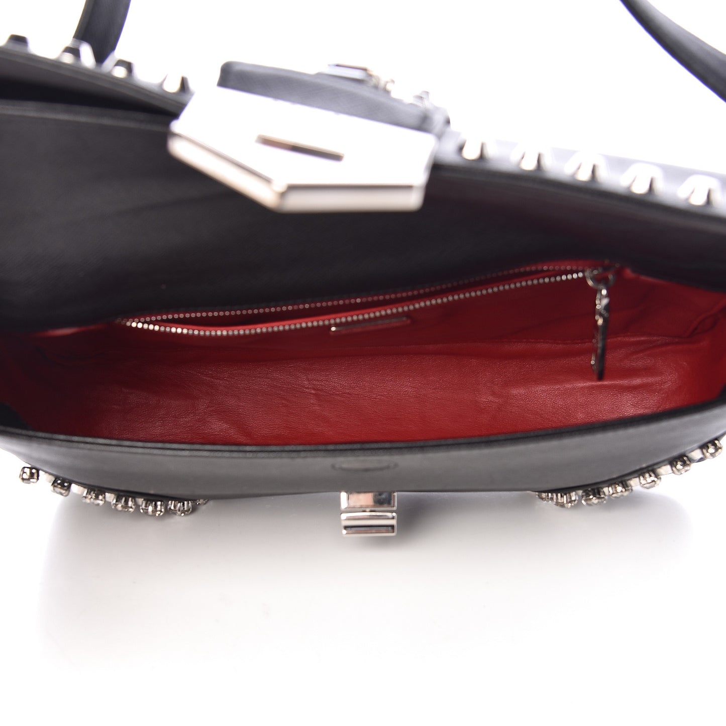 Saffiano Soft Crystal Embellished Shoulder Bag Black