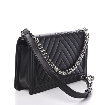 Chanel Calfskin Chevron Quilted New Medium Boy Flap Black 2 of 14