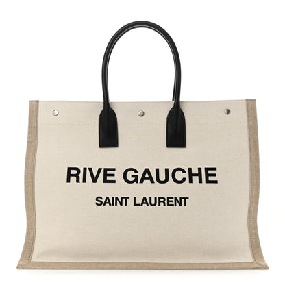 Saint Laurent Linen Calfskin Rive Gauche Tote Optic White 1 of 12