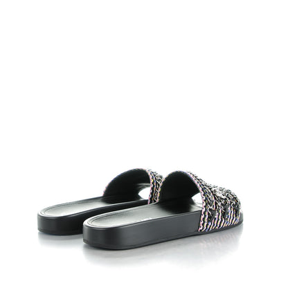 Chanel Tweed Lambskin Chain Flat Sandals 39 Black Multicolor 4 of 9