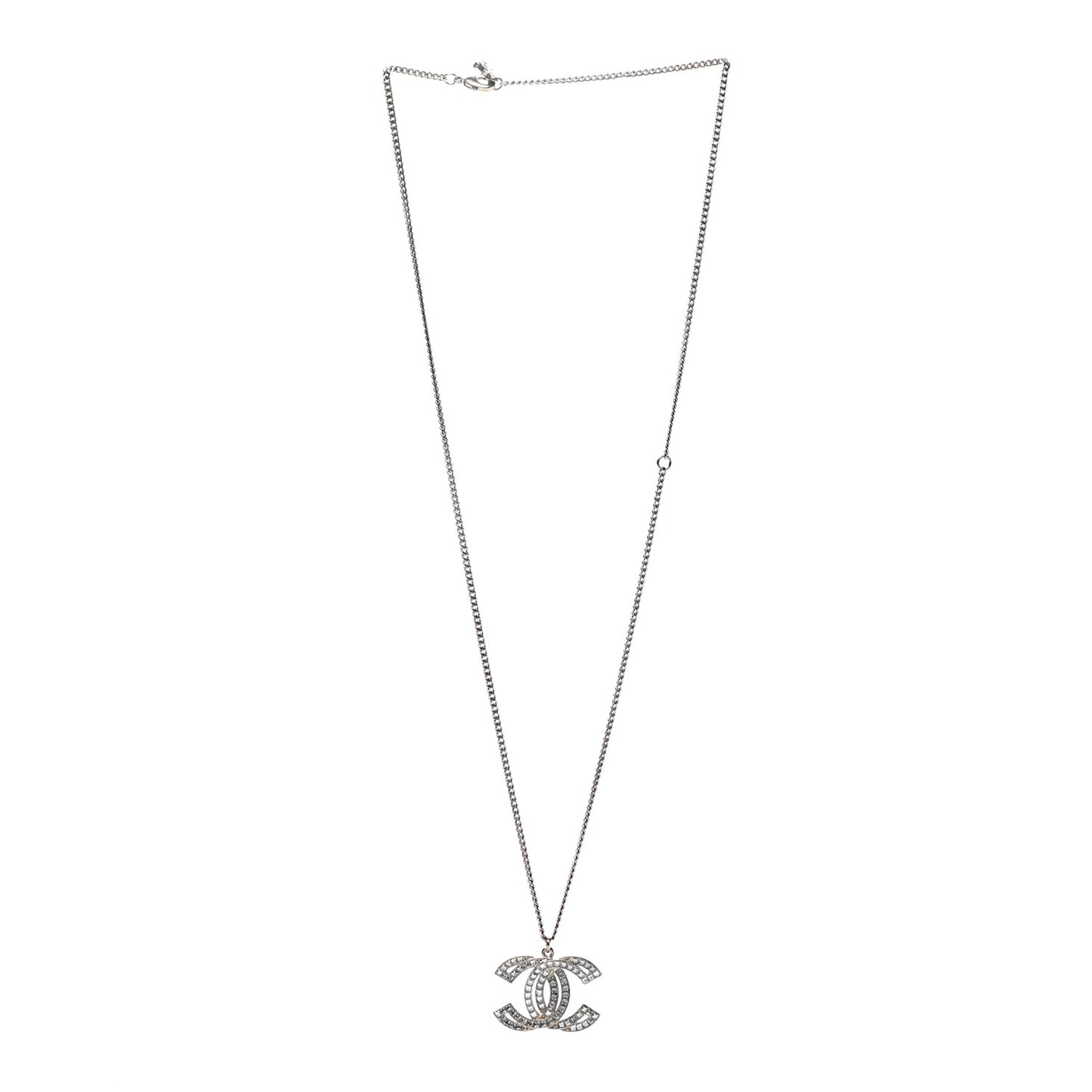 Metal Crystal Baguette CC Pendant Necklace Gold